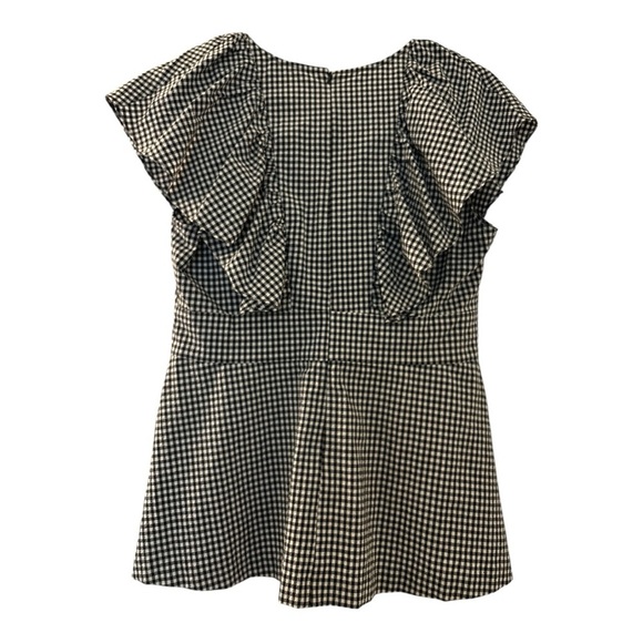 PEARL by Lela Rose gingham top. Ruffles, defined waist, gathers peplum. V neck - Picture 3 of 9